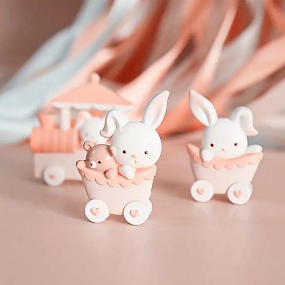 Easter Rabbit Train Birthday Cake Decoration Doll Decoration Pink Rabbit Train - Picture 4 of 6